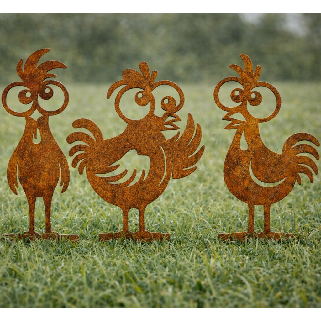 Kippen Set - Corrie, Piet & Henk | Tuinsteker Cortenstaal