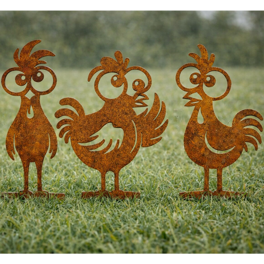 Kippen Set - Corrie, Piet & Henk | Tuinsteker Cortenstaal