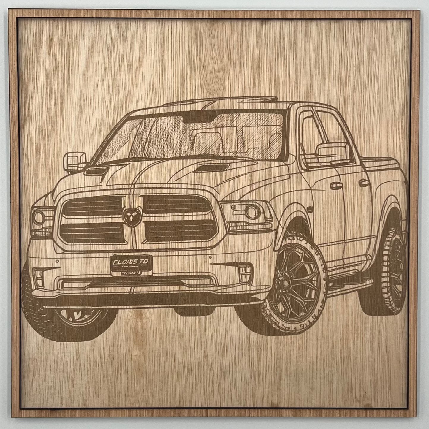 Dodge RAM houtgravure met kader