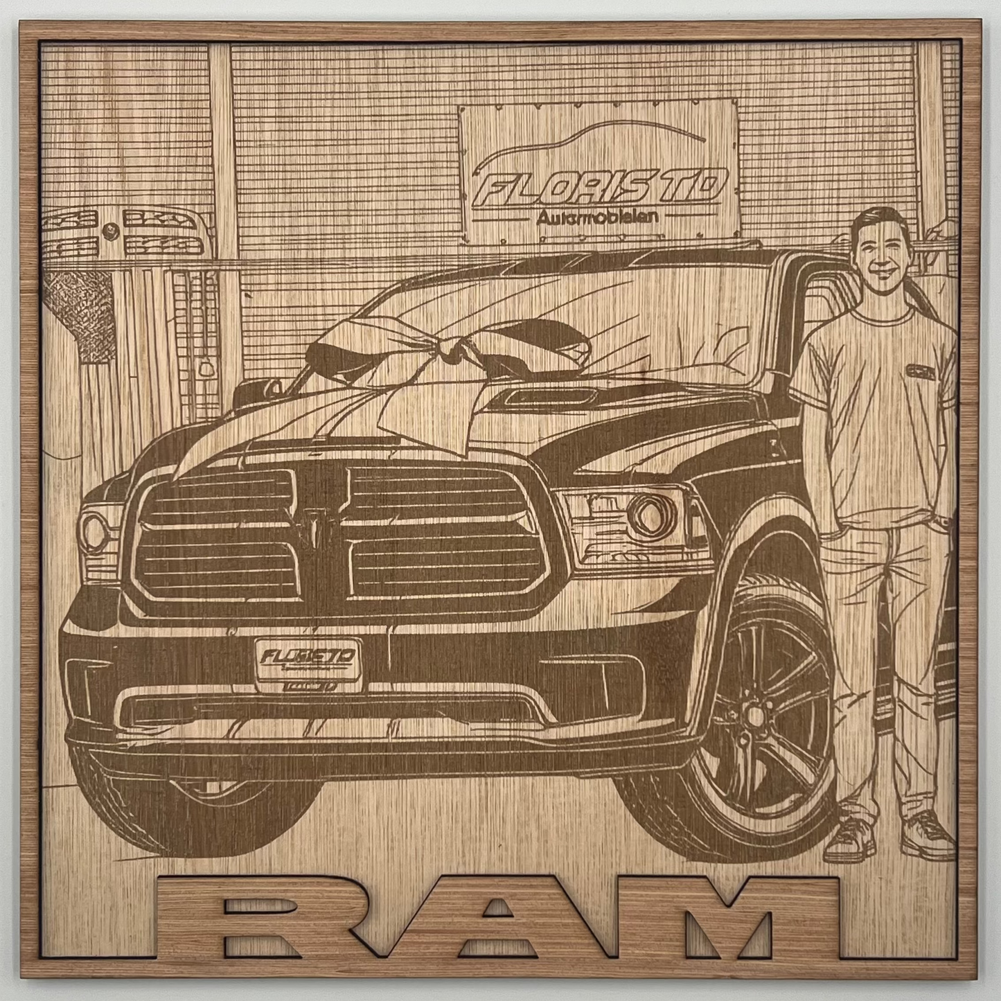 Dodge RAM houtgravure met kader