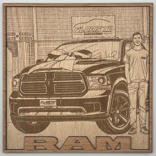 Dodge RAM houtgravure met kader